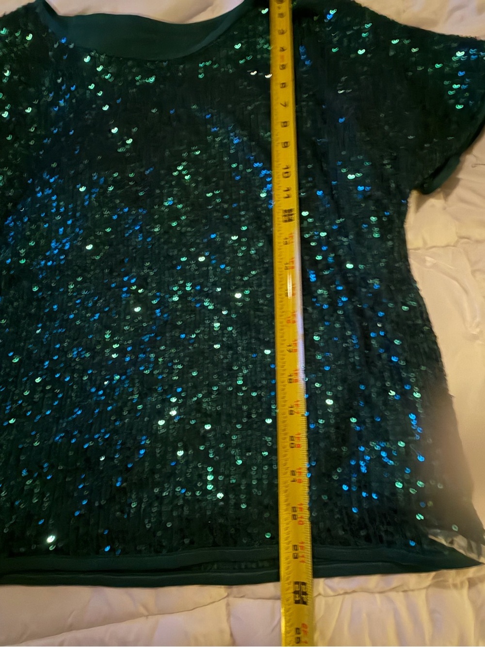 Emerald Green Sequin Short Sleeve Top - Picture 2 of 5